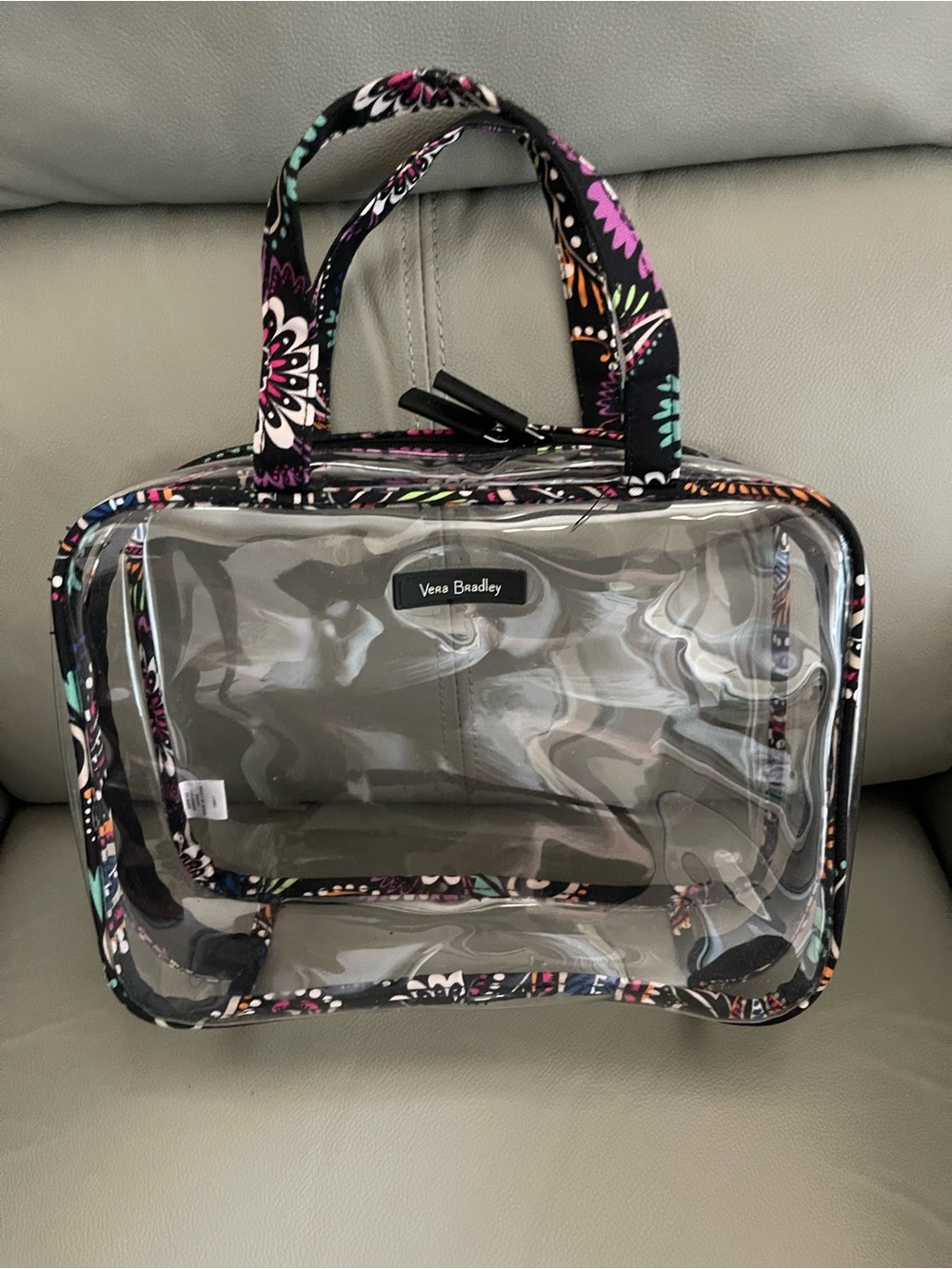 Vera Bradley Clear Cosmetic Case with Black Floral Trim